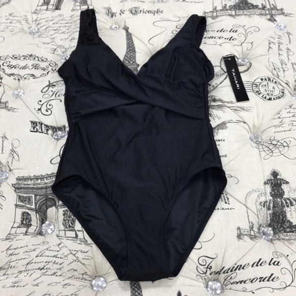Tahari Tiered Ultra Luxe Surplice Wrap Ruched Swimsuit - Picture 2 of 4